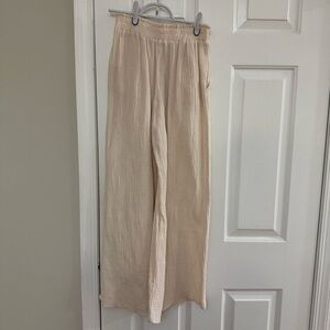 Miou Muse Cream Wide-Leg Gauze Light Weight Flowy Pants